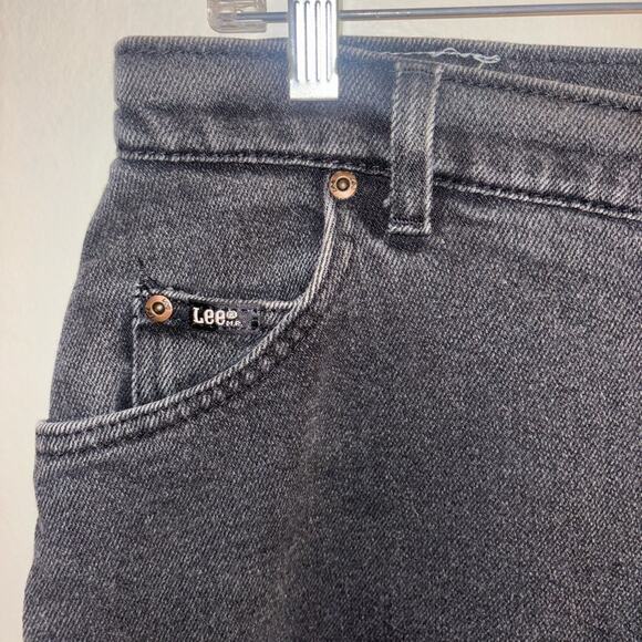 Vintage Lee Black High Waisted Tapered Jeans 16P Petite 80s 90s Made in USA - Picture 4 of 12